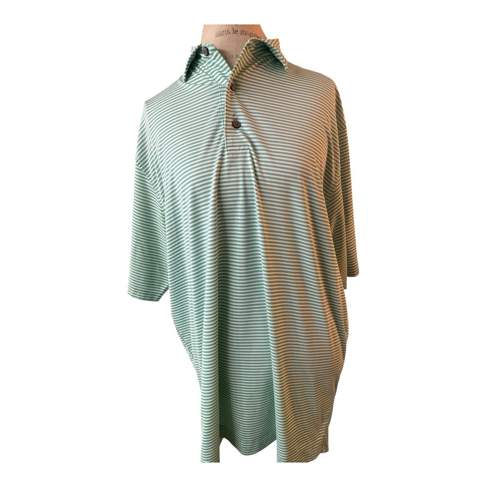 FootJoy FJ Polo Shirt Mens Size Large Green White Striped Stretch Golf
